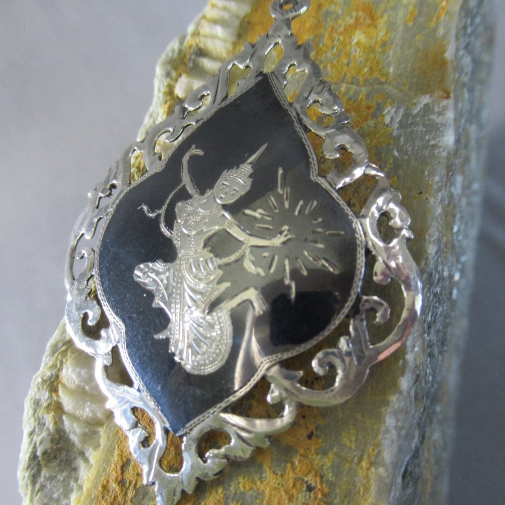 Black and Silver Niello Siamese Dancer Brooch